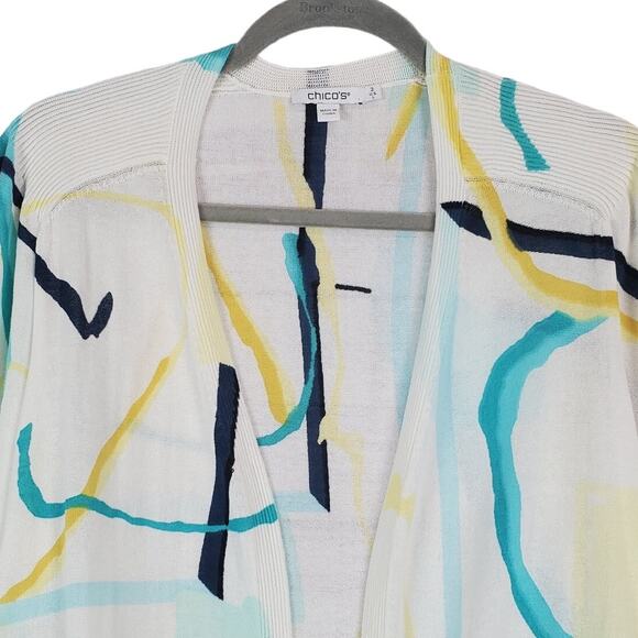 Chicos Summer Romantic Abstract Cardigan Sweater LIghtweight Open Front XL NWT - Picture 6 of 13